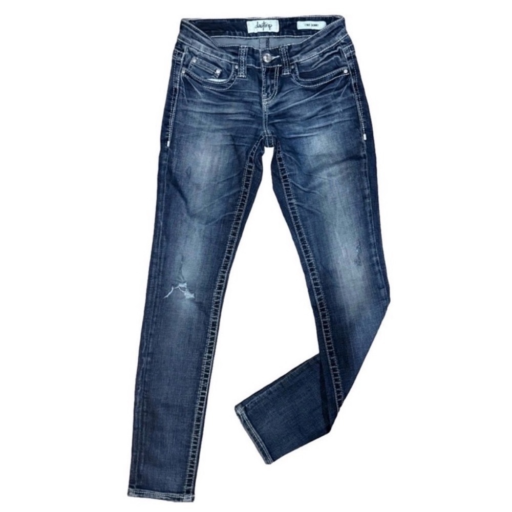 DAYTRIP Lynx Low Rise Skinny Jeans Distressed Dark Wash Size 25L